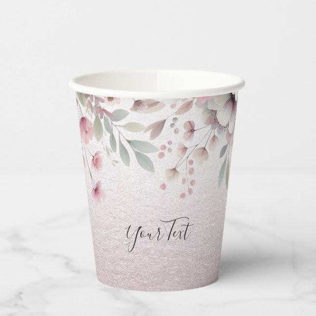 Modern Pink White Floral Paper Cups (Left)