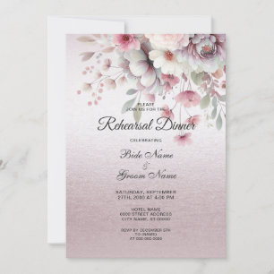 Modern Pink White Floral Rehearsal Dinner Invitation
