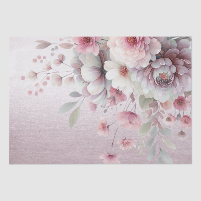 Modern Pink White Floral Tissue Paper (Front)