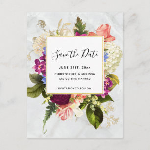 Modern Pink & White Floral Wedding Save the Date Postcard
