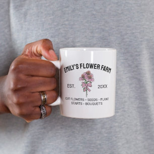 Modern Pink & White Flower Farm Business Logo Coffee Mug
