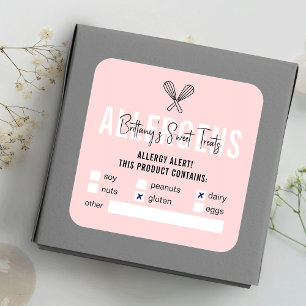 Modern Pink & White Food Safety Allergy Warning Square Sticker