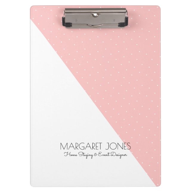 Modern Pink & White Geometric Design Clipboard (Front)