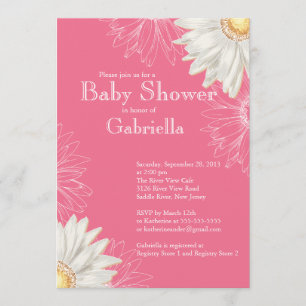 Modern Pink & White Gerbera Daisy Baby Shower Invitation