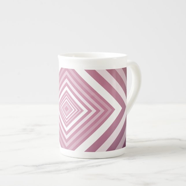 Modern Pink & White Gradation Squares Bone China Mug (Front Right)