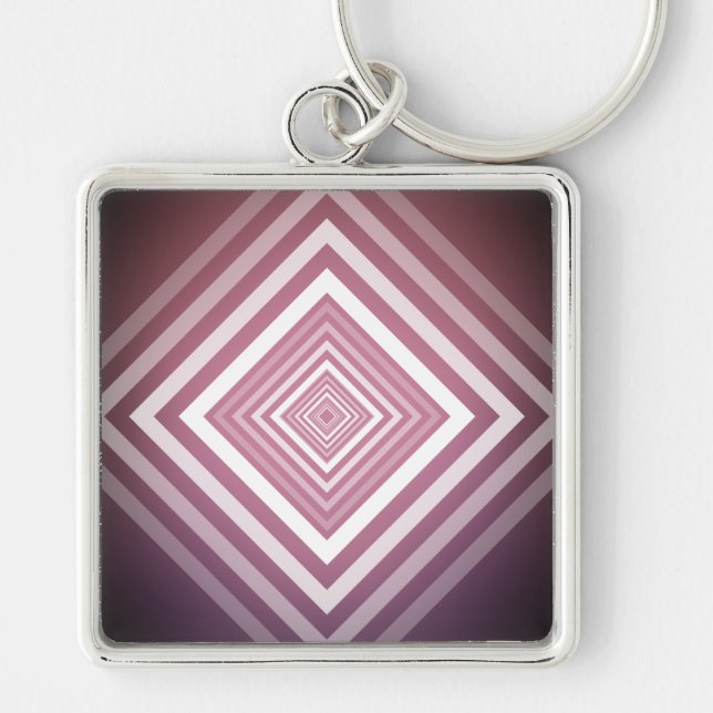 Modern Pink & White Gradation Squares Key Ring (Front)