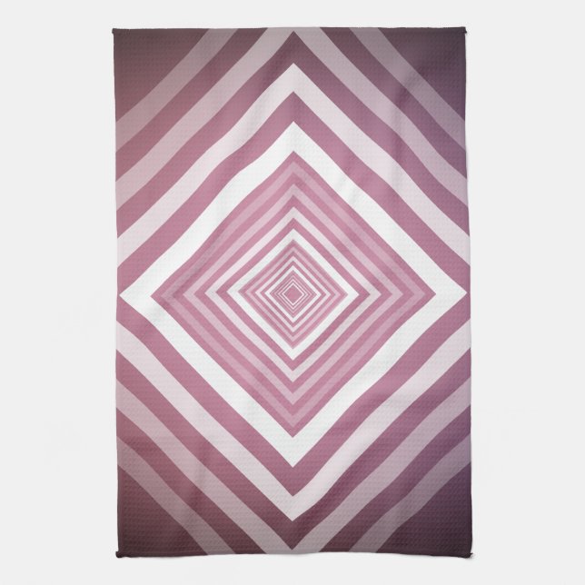 Modern Pink & White Gradation Squares Tea Towel (Vertical)
