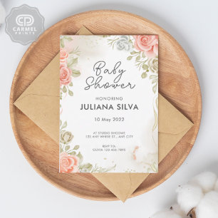 Modern Pink White Green  Floral Pattern Design Invitation