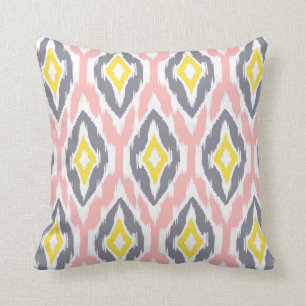 Modern pink white grey Ikat Tribal Pattern 1a Cushion