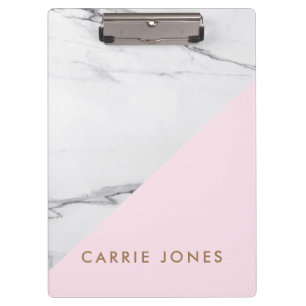Modern Pink White Marble Business Elegant Clipboard