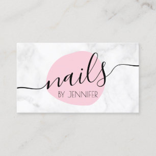Modern pink & white marble nails business card