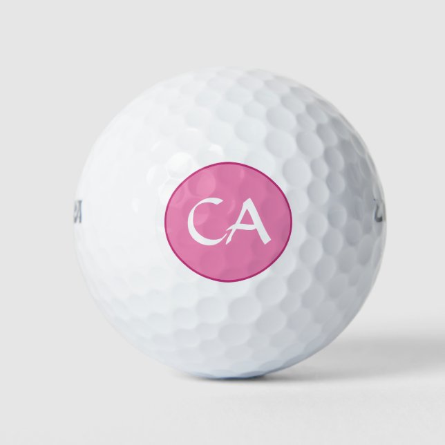 Modern Pink White Monogram Initials Personalised  Golf Balls (Front)