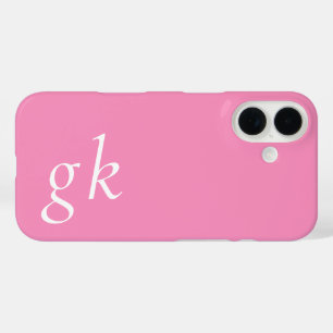 Modern Pink White Monogram Name iPhone 16 Case