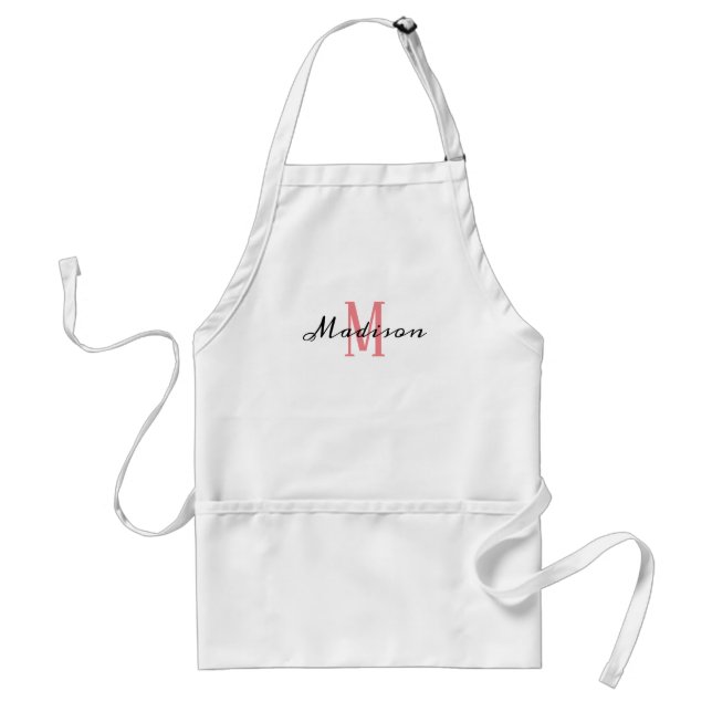 Modern Pink White Monogram Script Personalized Standard Apron (Front)