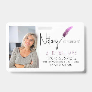 Modern Pink & White Notary Photo Business ID Badge