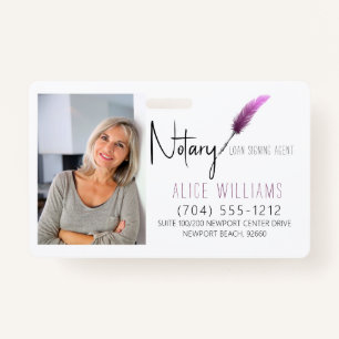 Modern Pink & White Notary Photo Business ID Badge