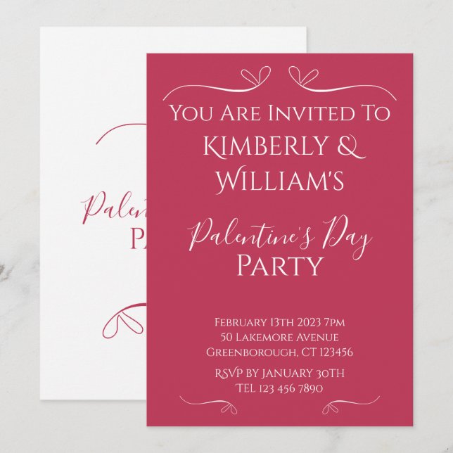 Modern Pink White Palentine's Day Party Invitation (Front/Back)