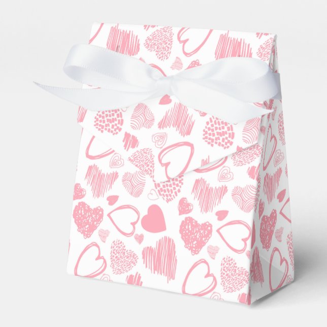 Modern Pink White Romantic Love Heart Doodle Favour Box (Front Side)