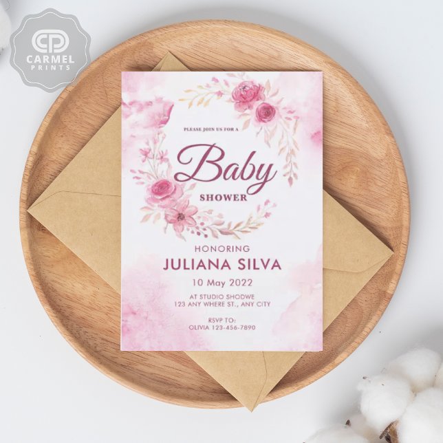 Modern Pink White Rose Floral Pattern Design Invitation (Modern Pink White Rose Floral Pattern Design Invitation)