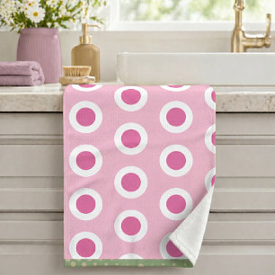 Modern Pink White Sage Green Circle Ring Pattern Bath Towel Set