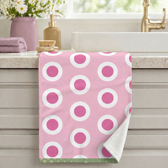 Modern Pink White Sage Green Circle Ring Pattern Bath Towel Set (Creator Uploaded)