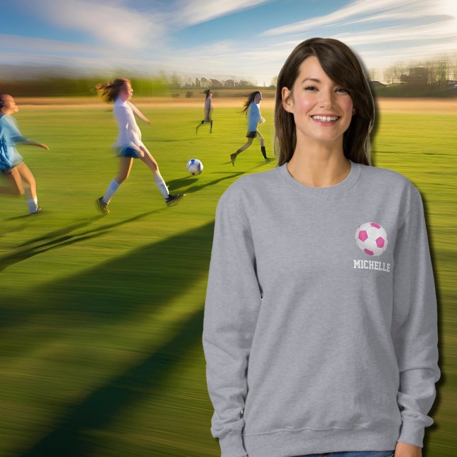 Modern pink white soccer ball - add name sweatshirt (Creator Uploaded)
