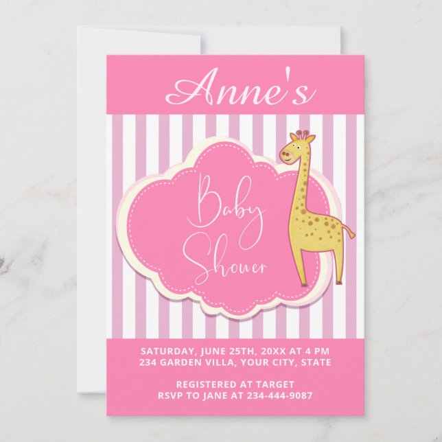Modern Pink White Stripes Baby Shower Invitation (Front)