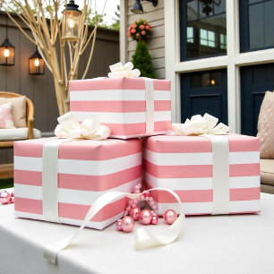 Modern Pink White Stripes  Wrapping Paper