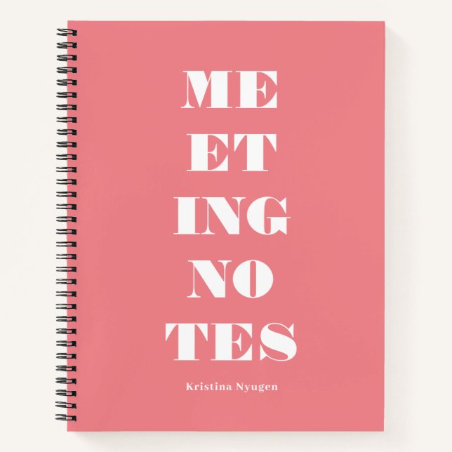 Modern Pink White Typography Meeting Notes Notebook (Front)