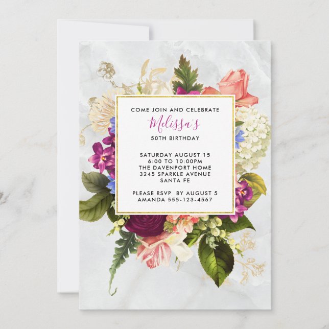 Modern Pink & White Watercolor Floral Birthday Invitation (Front)