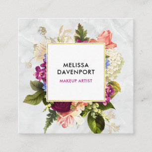 Modern Pink & White Watercolor Floral Bouquet Square Business Card