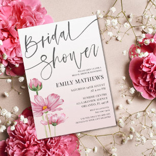 Modern Pink Wild Flower Bridal Shower Invitation