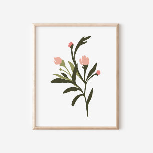 Modern Pink Wildflowers Illustration Art Poster