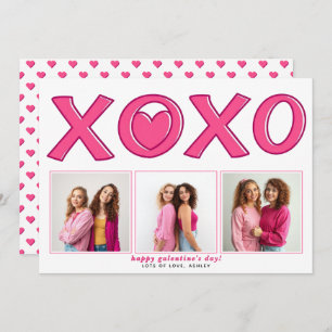 Modern pink XOXO Galentines Day heart photo Holiday Card
