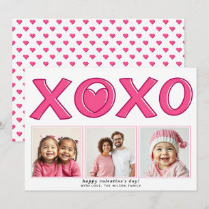 Modern pink XOXO Valentine's Day heart photo Holiday Card