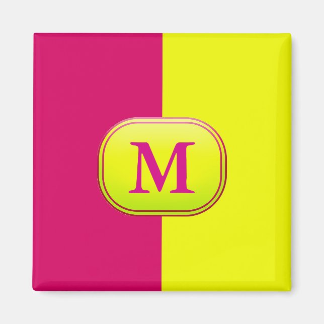 Modern Pink & Yellow Colour Block – Personalised Magnet (Front)