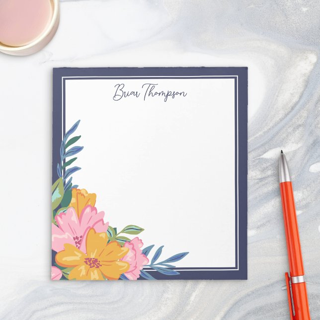 Modern Pink & Yellow Floral Arrangement Notepad (Creator Uploaded)