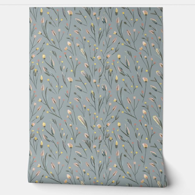 Modern pink yellow tiny flowers3 wallpaper (Unrolling)