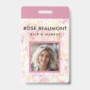 Modern Pink Yellow Watercolor Badge ID Badge