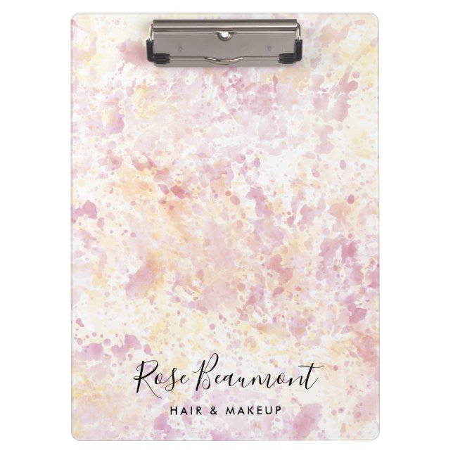 Modern Pink Yellow Watercolor Script Clipboard (Front)