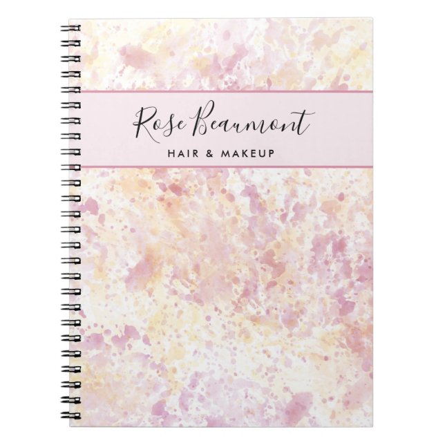 Modern Pink Yellow Watercolor Script Notebook (Front)
