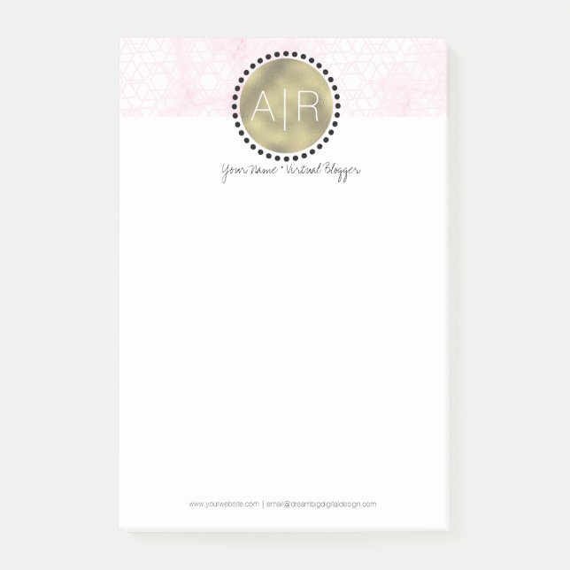 Modern Pinkle Marble Simulate Foil Monogram Post-it Notes (Front)