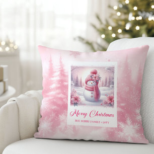 Modern Pinkmas Cozy Winter Forest Kids Gift Holida Cushion