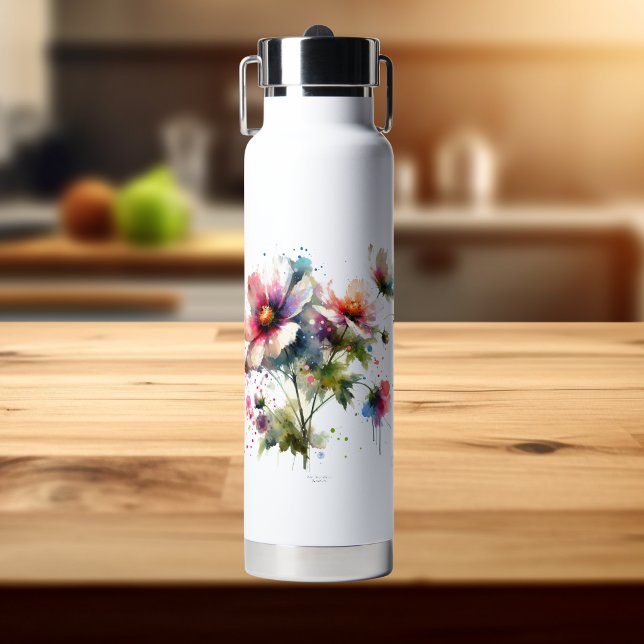 Modern  Pinks and Blues Floral Water Bottle ( Elegant floral design)