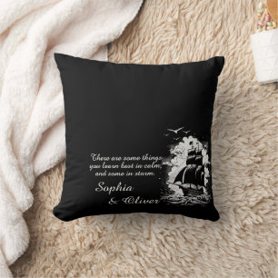 Modern Pirate Ship Motivational Quote White Text Cushion