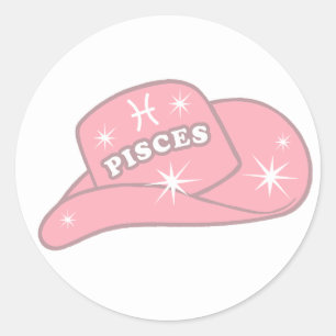 Modern Pisces Zodiac Pink Cowgirl Hat  Classic Round Sticker