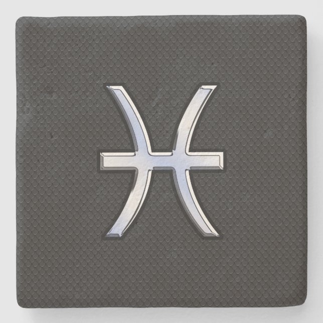 Modern Pisces Zodiac Sign Black Snake Skin style Stone Coaster (Front)