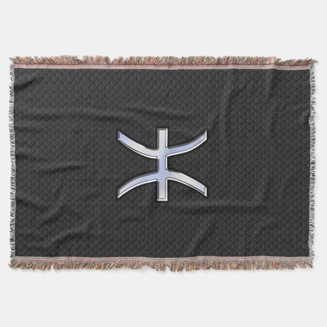 Modern Pisces Zodiac Sign Black Snake Skin style Throw Blanket (Front)
