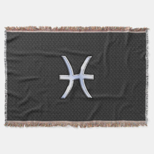 Modern Pisces Zodiac Sign Black Snake Skin style Throw Blanket