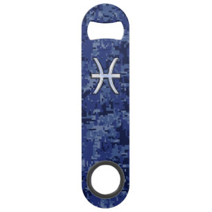 Modern Pisces Zodiac Sign Navy Blue Digital Camo